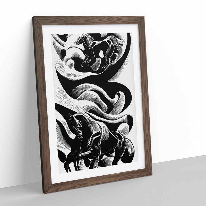 Monochrome Horse No.2 - Framed Print, 64cm H x 46cm W x 2cm D, Walnut