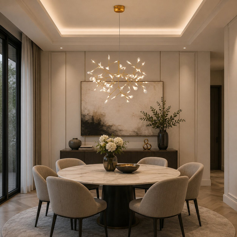 Lustre transitionnel en forme de pétale à 63 lumières DEL avec diffuseurs en acrylique givré