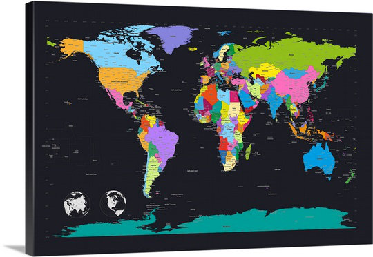 «Traditional World Map» par Francy, impression, H 12 po x l 18 po x P 1,5 po, Toile