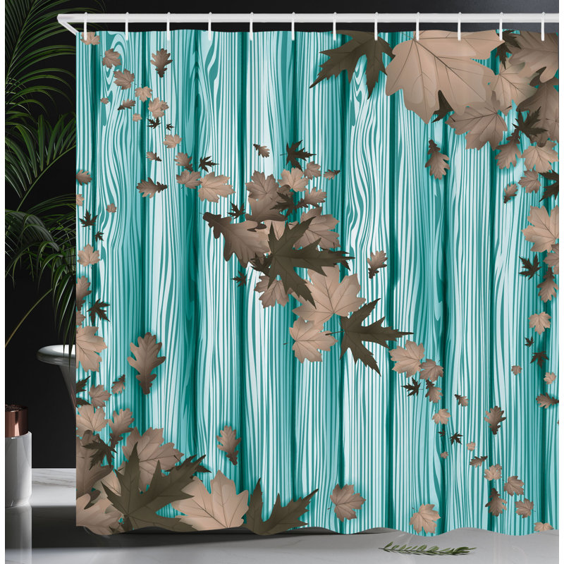 Ensemble de rideau de douche et crochets Autumn, H 69 po x l 75 po, Bleu sarcelle champagne