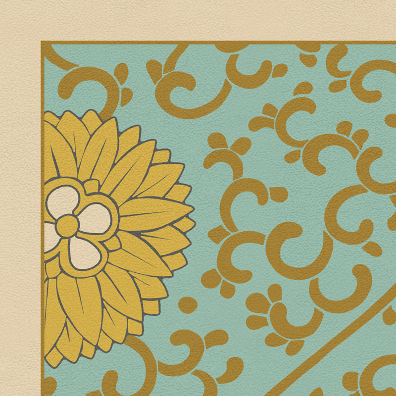 Aldona Vinyl Floral Indoor Rug, Yellow/Teal/Ivory, Runner 2'6" x 8'