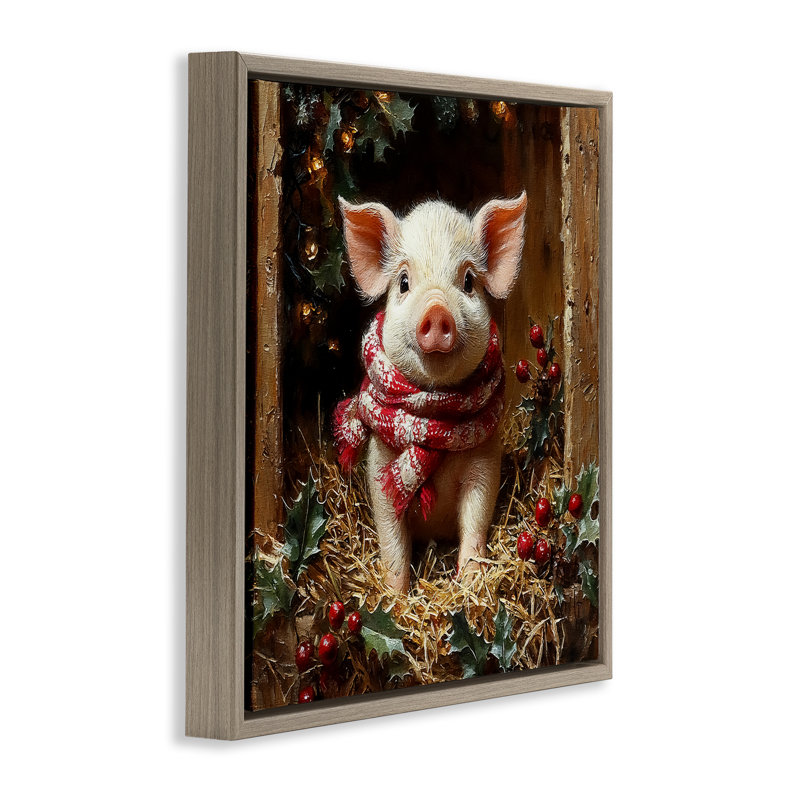 Cochon avec cadre flottant de guirlandes des Fêtes, design par Riley B, Cadre flottant orme Montalcino, H 18 po x l 18 po