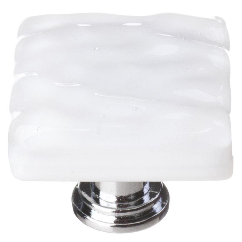Poignée décorative blanche en verre Glacier 1 1/4 po, Chrome poli, Blanc