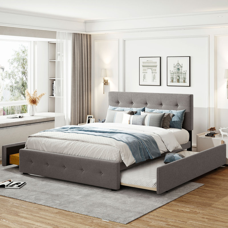Upholstered Platform Bed, Light Gray