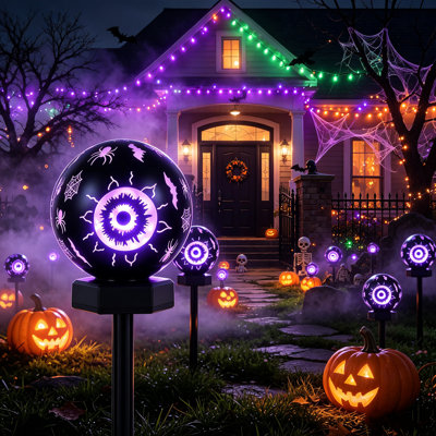 4 Pack Solar Halloween Eyeball Stake Lights Outdoor, for gardens, yards, walkways, parks, patios and green belts, which makes them ideal decorative supplies