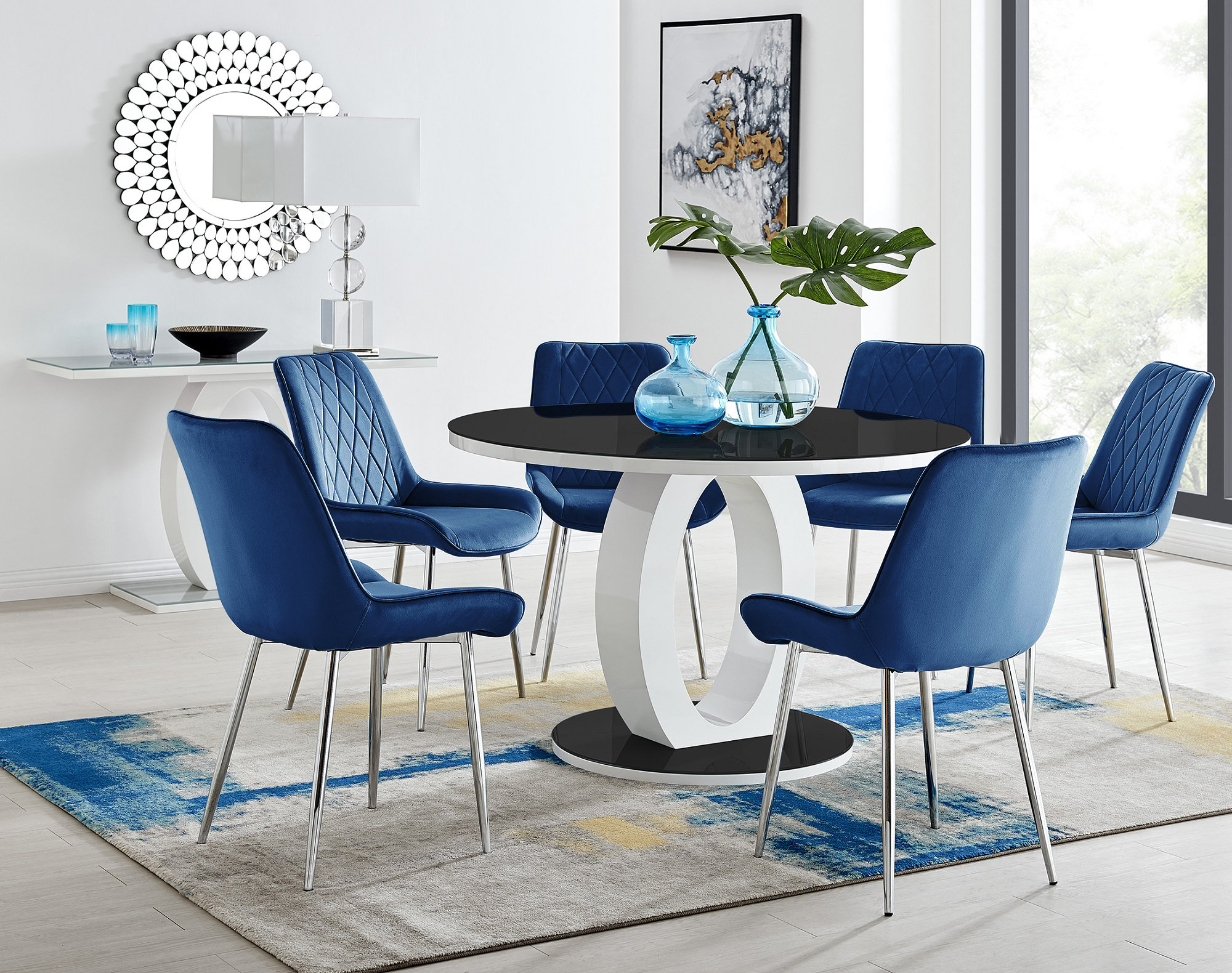 East Urban Home Scottsmoor High Gloss Round Dining Table Set with ...