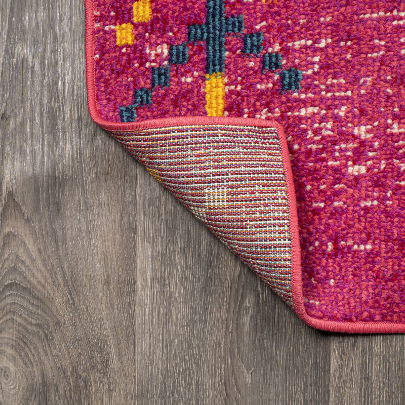 Blairsville Tribal Love Geometric Pink/Multi Rug, Rectangle 5'3" x 7'6"