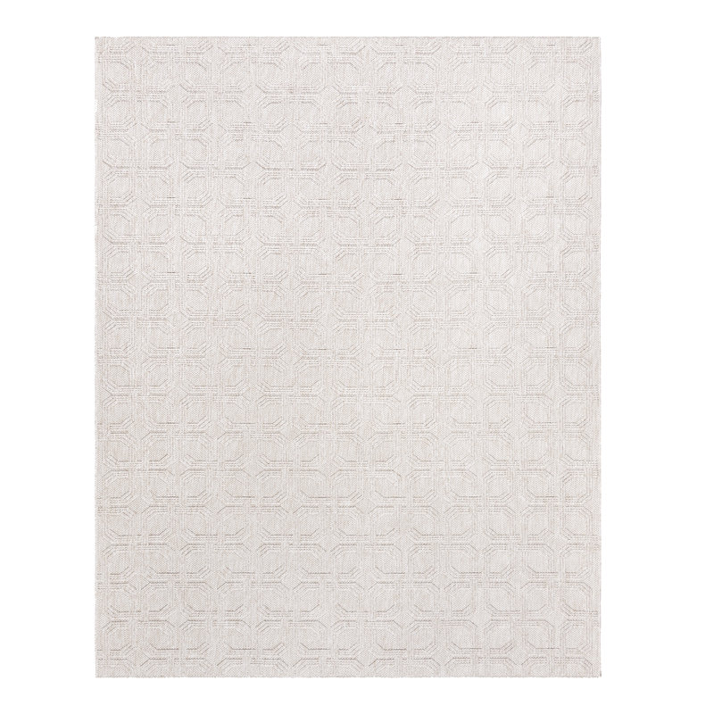 High-Low Loop Pile Indoor Area Rug, Cream Ivory Modern Geometric Polyester Rug for Living Room & Bedroom – Nylah Haley