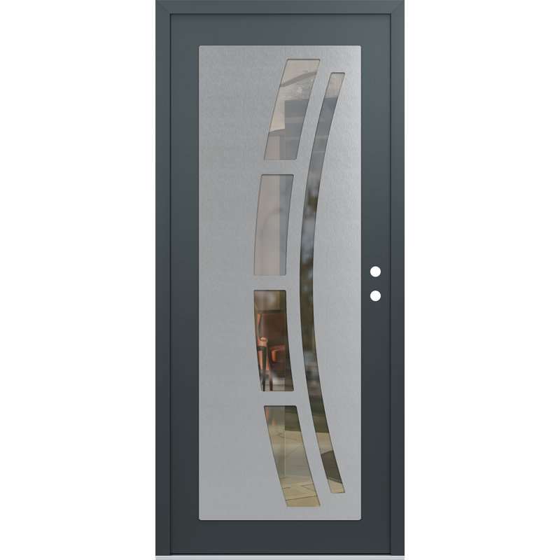 C12 à gauche 36 po X 80 po Porte d'entrée avant à panneau pré-montée en verre anthracite et verre transparent anthracite