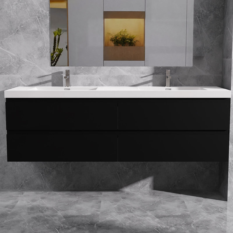 Meuble-lavabo double 72 po Dhruven, Noir lustré