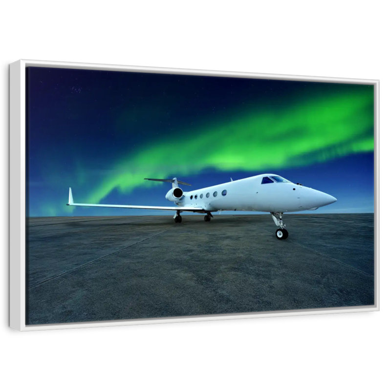Northern Lights Airplane, 46" X 31", Floating Frame White