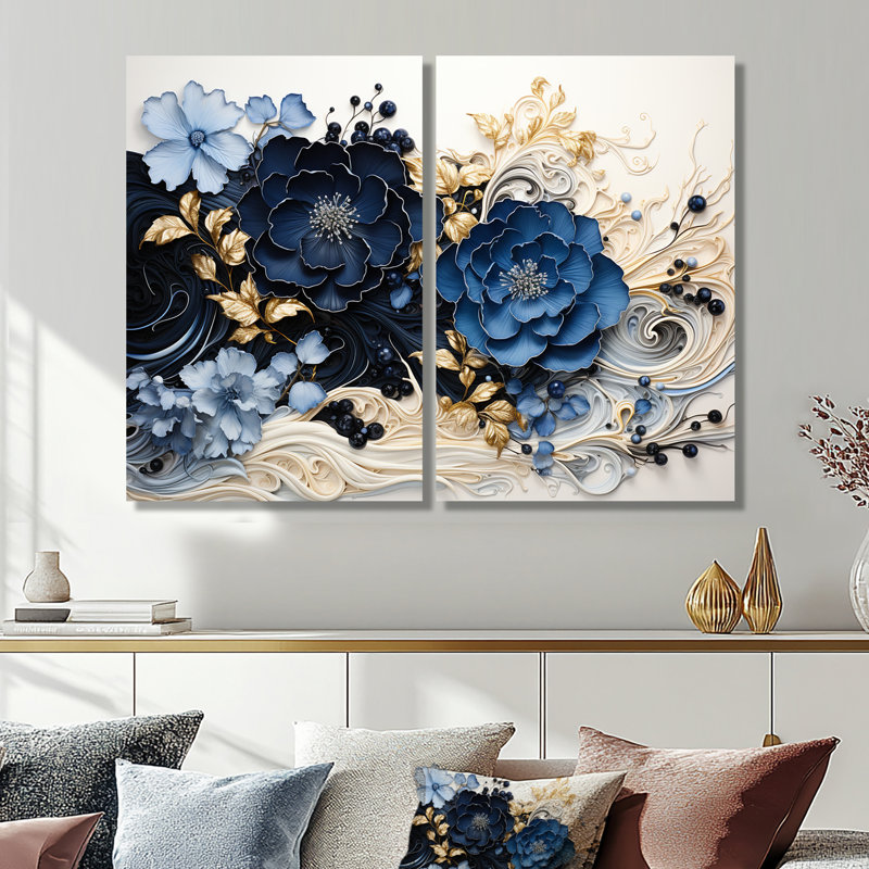 Encre liquide «I», art mural sur toile 2 pièces, H 36 po x l 48 po, Toile tendue, Ne s’applique pas