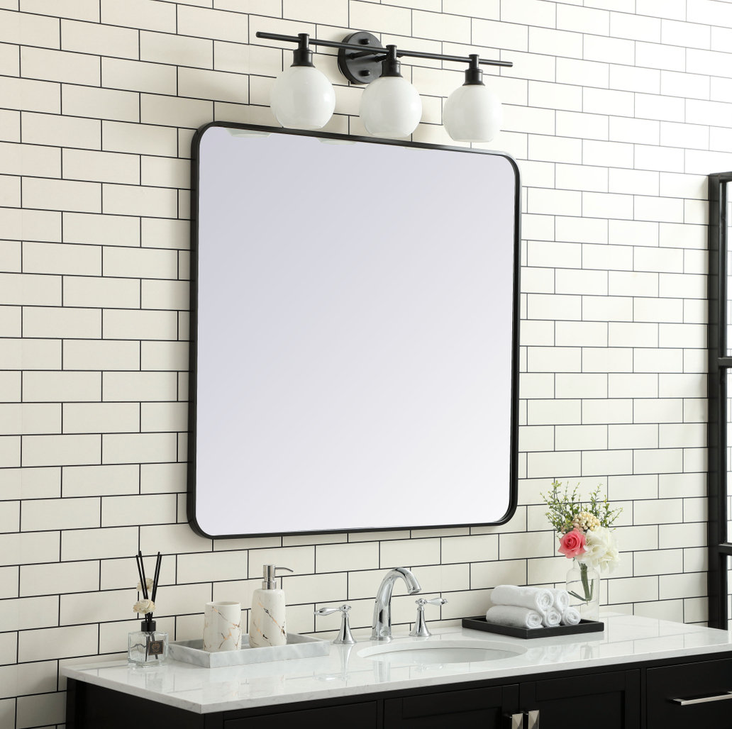 Sabine Metal Rounded Rectangle Wall Mirror, Black, 36" x 36"
