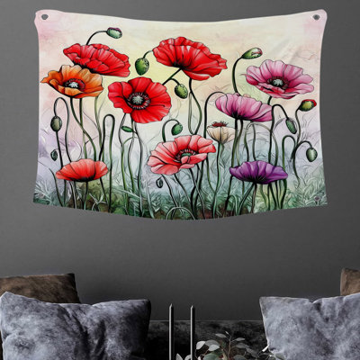 Poppy Flowers Wall Tapestry -  Floral Wall Decor