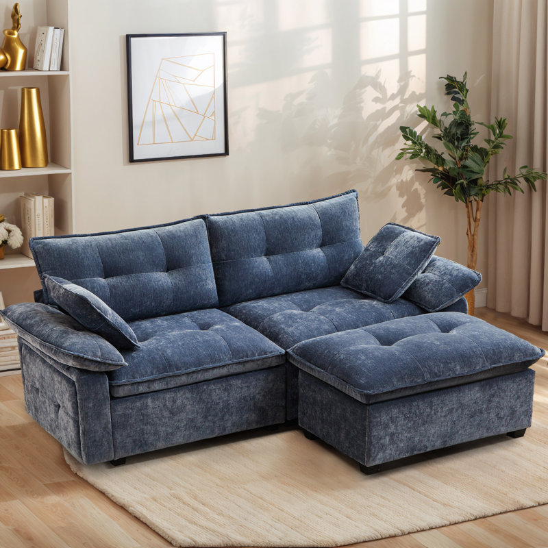88.9" Wide Comfy Cloud Couch with Ottoman, Cloud Modular Sectional Sofa, Sectional Couches for Living Room-Cloud-Like Chenille Upholstery Bonless, Tufted Back, and Modern Design