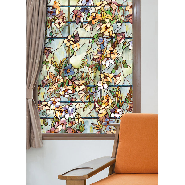 Electrostatic Colorful Flower Birds View Shape Glass Stickers Removable  Retro Window Privacy Stained Decor Film