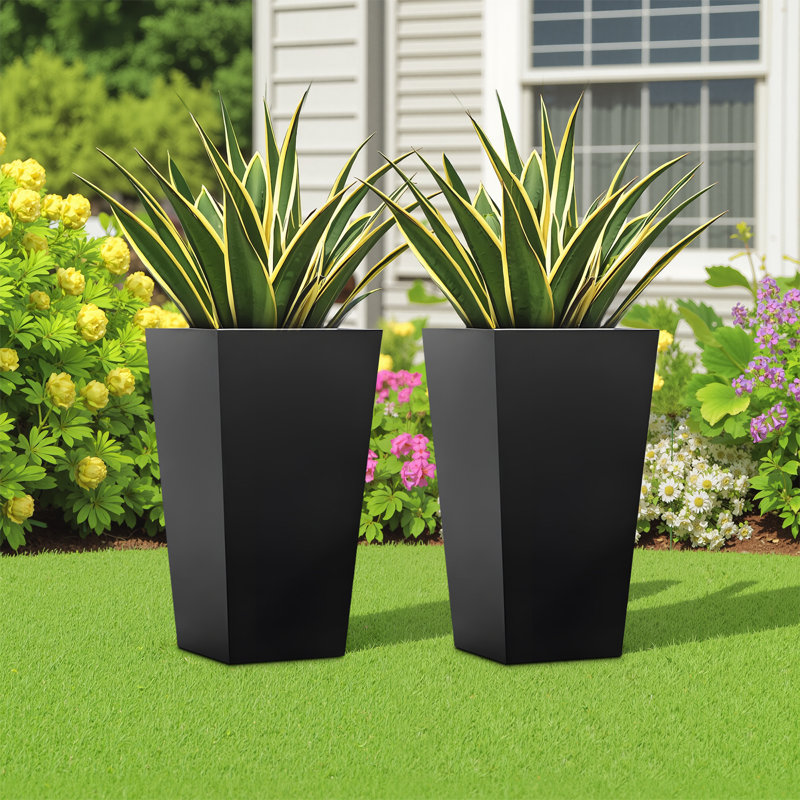 Outdoor/Indoor/Decor/Garden Large Tall Metal Pot Planters Planter Boxes Cachepots Nursery Pots, 2, 25.5" H x 14" W x 14" D