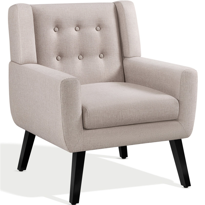 73cm Wide Tufted Polyester Armchair with Solid Wood Legs, Beige
