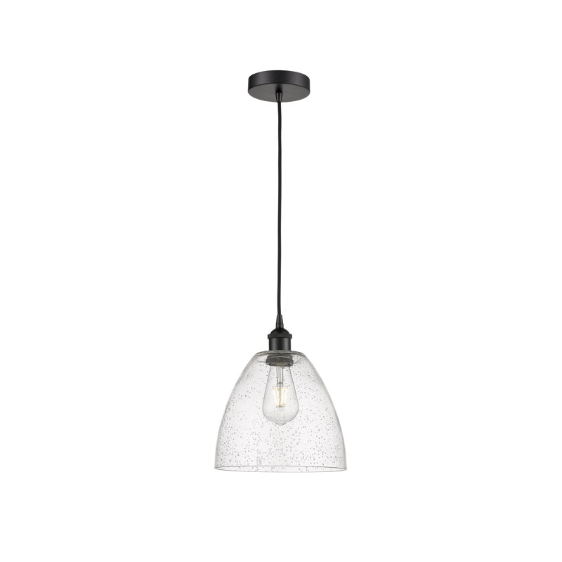 Luminaire suspendu en forme de dôme à 1 lumière Bluford, H 12,25 po x l 9 po x P 9 po, Noir mat