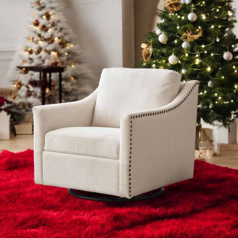 Fauteuil pivotant avec garniture cloutée Upholstery, Polyester beige