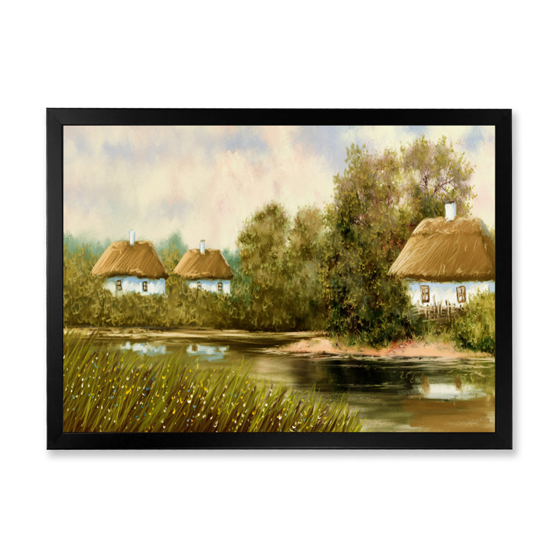 «Old Village on Spring River», peinture sur toile, H 8 po x l 12 po x P 1 po, Cadre noir