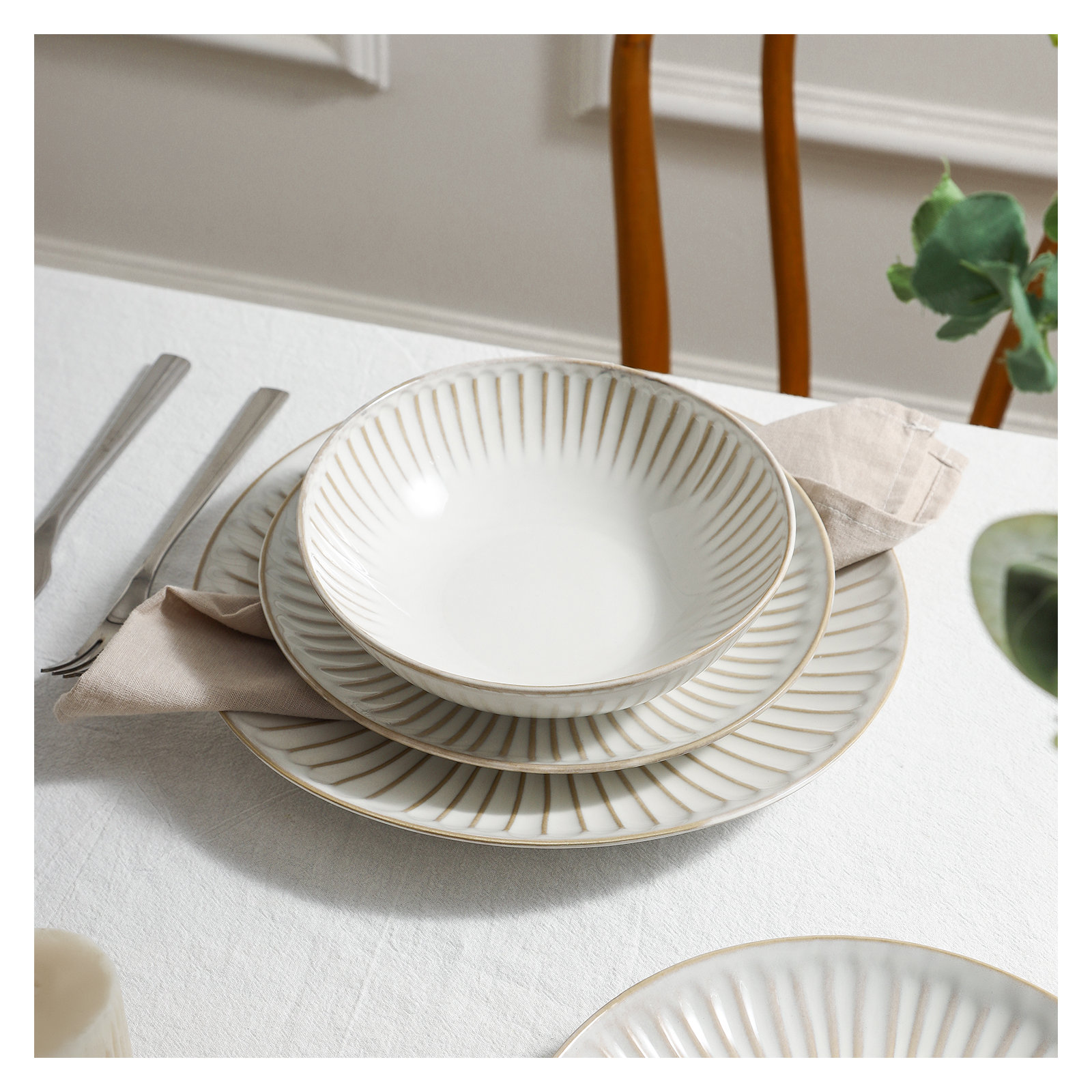 Stone Lain Linea 12-Piece Dinnerware Set Stoneware