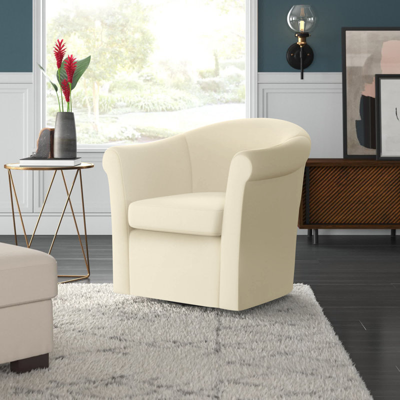 Anstett Upholstered Swivel Barrel Chair, Bone Polyester Blend