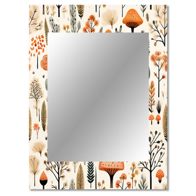 Orange And Grey Scerene Woodland Charm - botanical  Decorative Mirror, Boho Wall Mirror, Printed Metal Art