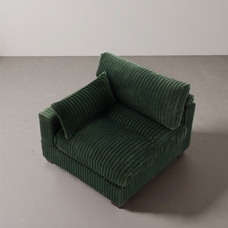 Upholstered Faux Rabbit Fur Flannel Armchair with Pillow Back, One Arm Single Chair Module Part For Sectional Sofa, Green