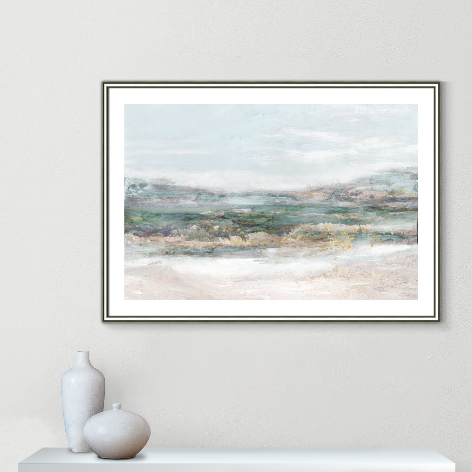 Dazzling by Matina Theodosiou - Painting Print on Canvas, White, Silver Framed Paper, 29.5" H x 41.5" W x 0.875" D