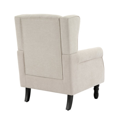 Duward Upholstered Beige Button Tufted Wingback Accent Chair with Rolled Arm and Thick Padded Cushion