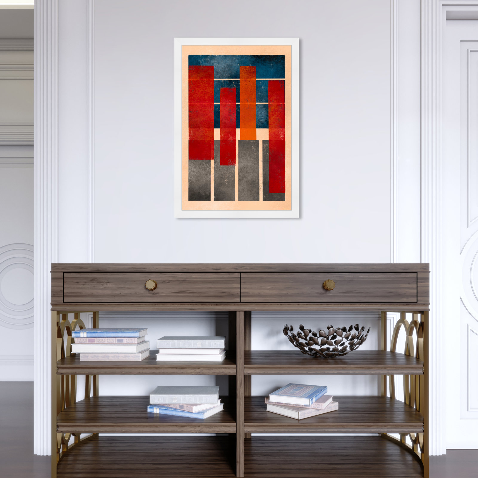 Geometric Red and Blue Print by Oliver Gal, 26" H x 18" W, White