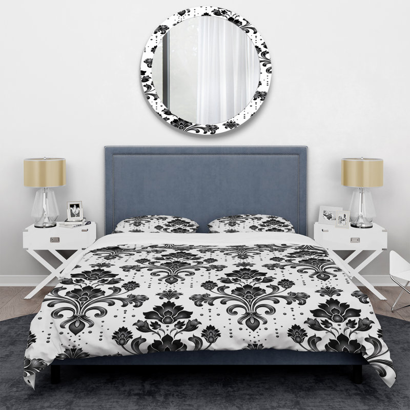 Ensemble de housse de couette transitionnel noir et blanc damassé Tradition I