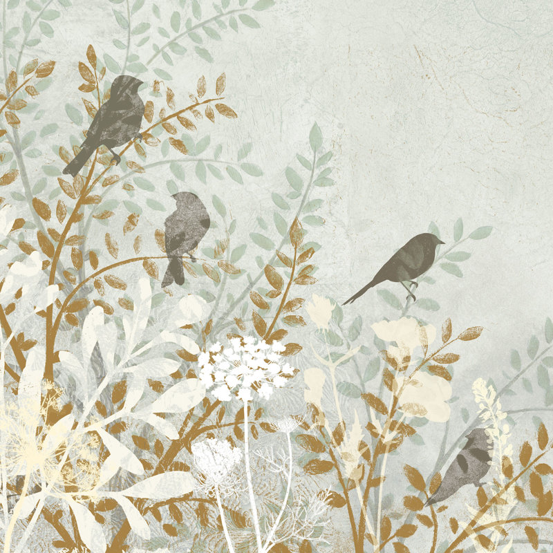 Sepia Foliage With Birds Light - Wrapped Canvas Painting, 76cm H x 76cm W x 3.8cm D