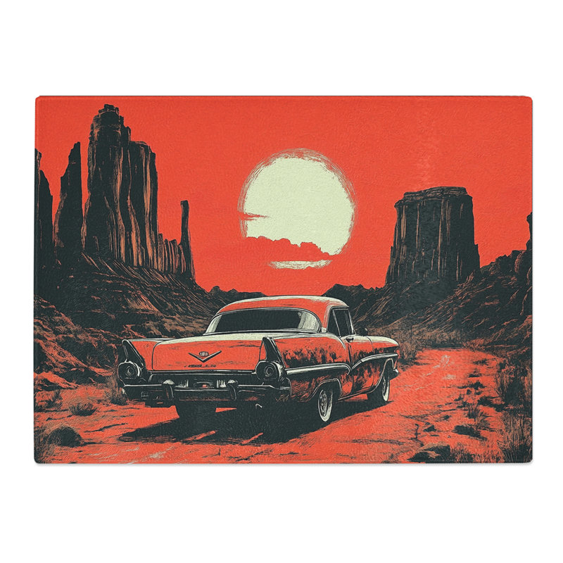 Retro Travel Graphic  Glass Chopping Board