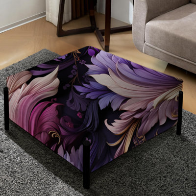 Regal Feathered Elegance - Floral Large Square Ottoman