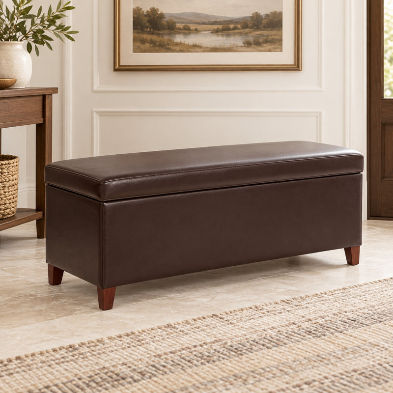 42.1" Faux Leather Storage Ottoman Bench with Lift-Top Table, Brown