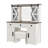 43.3" Farmhouse Makeup Vanity Desk With Lighted Mirror, Vanity Table Set With Storage Stool And Charging Station, Dressing Table With Sliding Barn Door Hidden Shelves & 3 Drawers & 4 Cabinets, Beige
