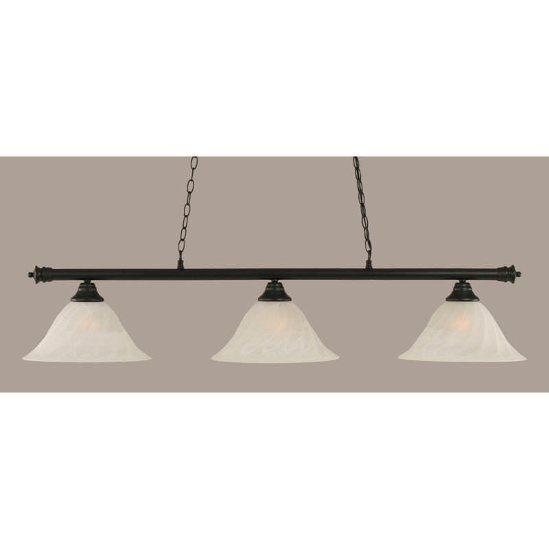 Luminaire suspendu linéaire à 3 lumières pour table de billard Mendez, H 12 po x l 54 po x P 14 po, Noir mat
