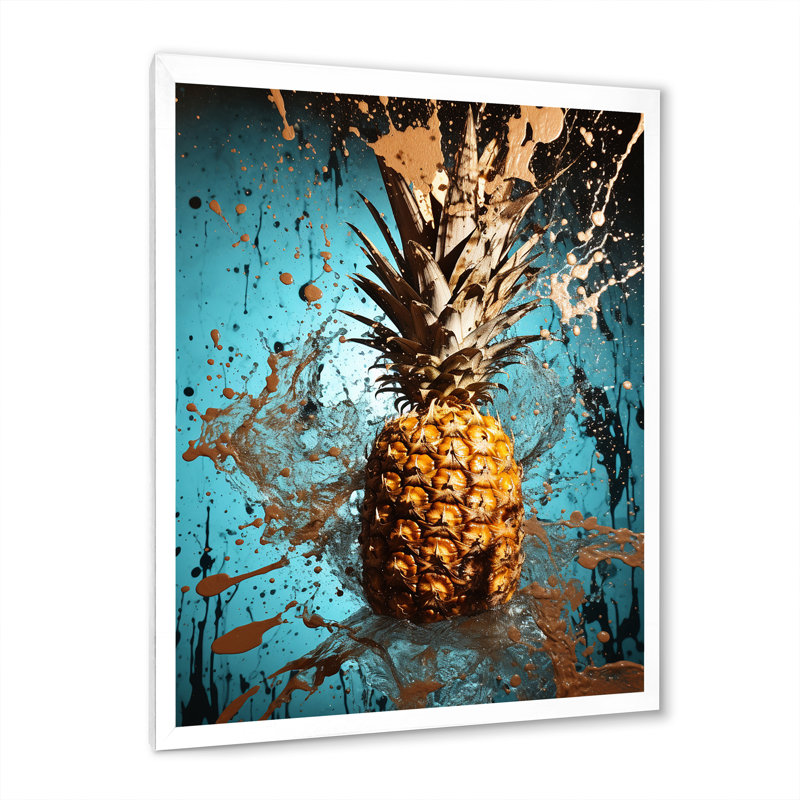 Abstrait turquoise «Ananas» torsadé - ananas, art mural, Cadre photo blanc, H 32 po x l 16 po x P 1 po