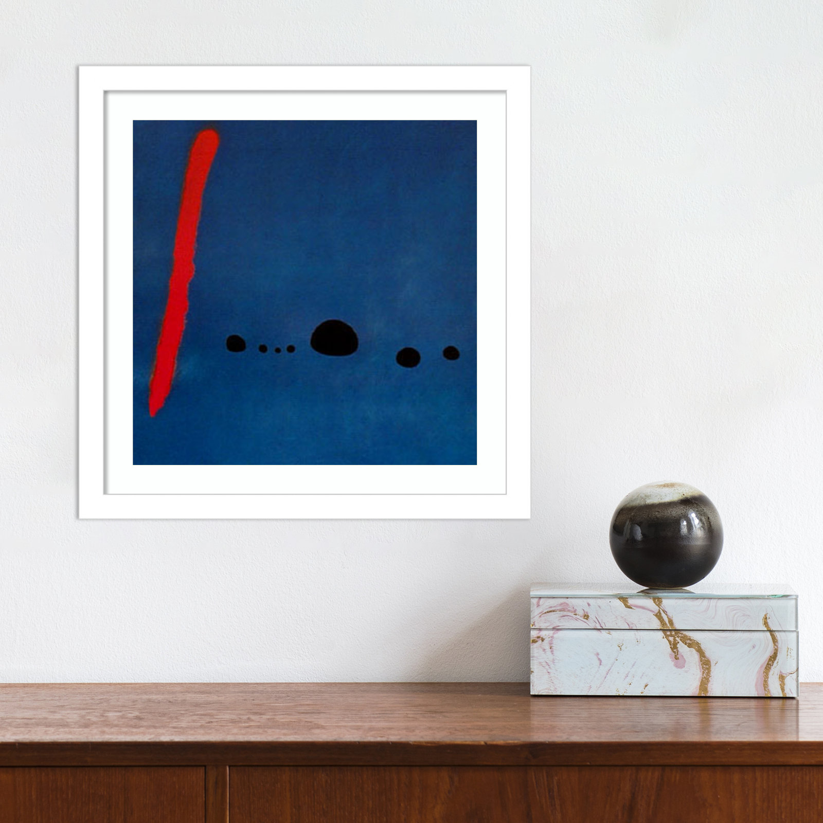 Bleu II by Joan Miro, 14.12" H x 14.12" W x 0.88" D, White Framed Paper