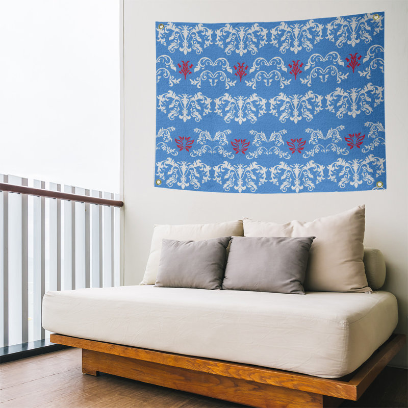 Tapisserie baroque en polyester polyester Houston, H 26 po x l 36 po, Bleu / blanc / rouge