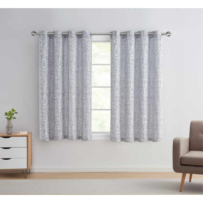 Leah Textured Leaf Grommet Curtain Panel, Blue, 54" W x 63" L