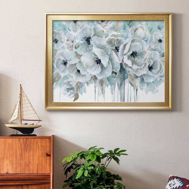 Teal Harmony II - peinture sur toile encadrée, H 18,5 po x l 24,5 po x P 1,5 po, Or