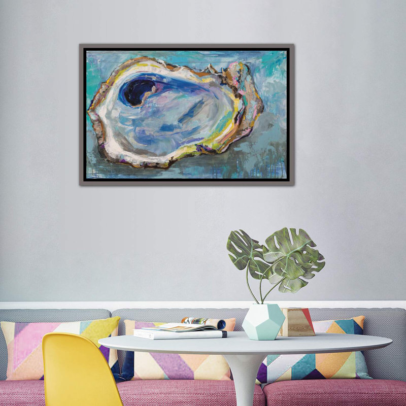 " Oyster Two " Graphic Art, 40" H x 60" W, Picture Framed Canvas, Dark Rustic Wood Framed Canvas