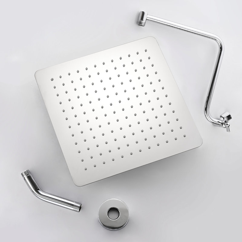 12 Inch Rain Shower Head With Adjustable Arm - Stainless Steel, Nozzle Maintenance-, Wall Mounted 12" Square Showerhead Luxury Bathroom Look, Self-Cleaning Nozzles
