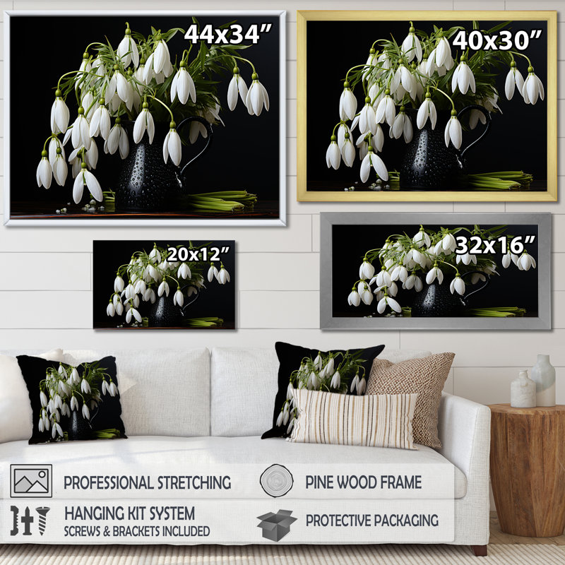 «Minimalims Snowdrops Still Life» sur toile, H 30 po x l 40 po x P 1,5 po, Toile tendue