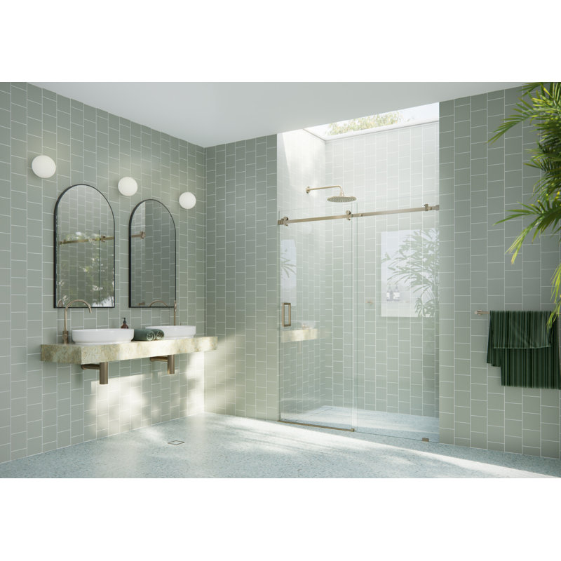 Astro 52 - 56 in. x 78 in. Fully Frameless Glass Sliding Shower Door, Brushed Bronze