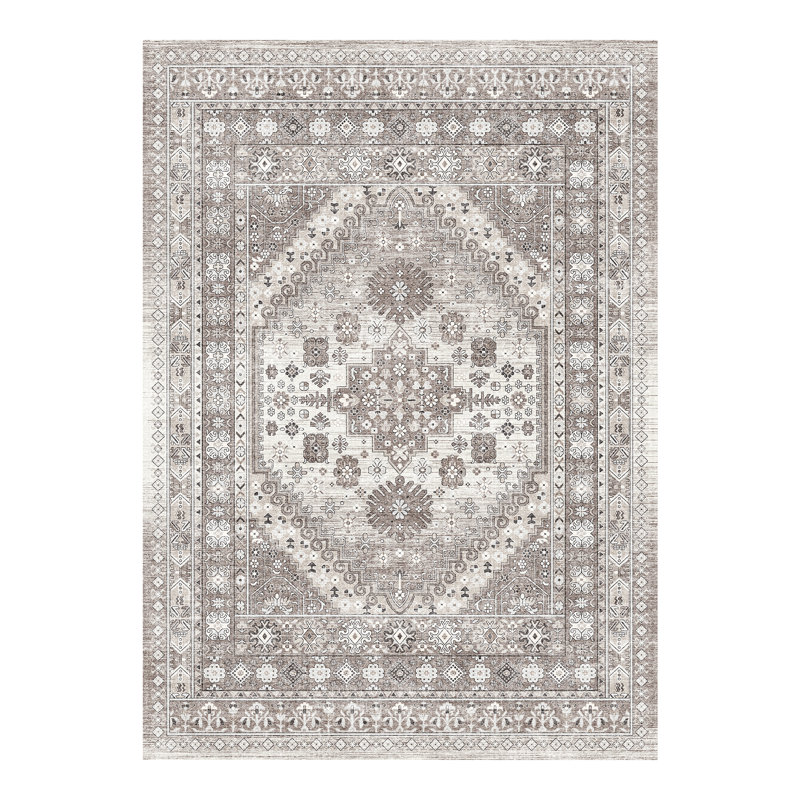 Malaika Machine-Washable Non-Slip Medallion Area Rug, Rectangle 3' x 5', Brown
