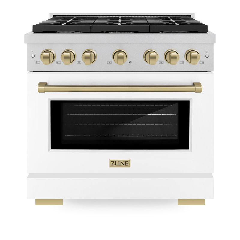 ZLINE Autograph 36" Paramount Dual Fuel DuraSnow® Range w/ White & Bronze Accents (SDRSZ-WM-36-CB)